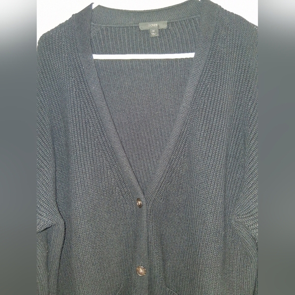 J Crew Cotton Cashmere Ribbed Knit Black V Neck Cardigan M - Picture 2 of 7